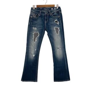 Miss Me Bedazzled Easy Boot Thick Stitch Cut Low Rise Jean Woman’s Size 27